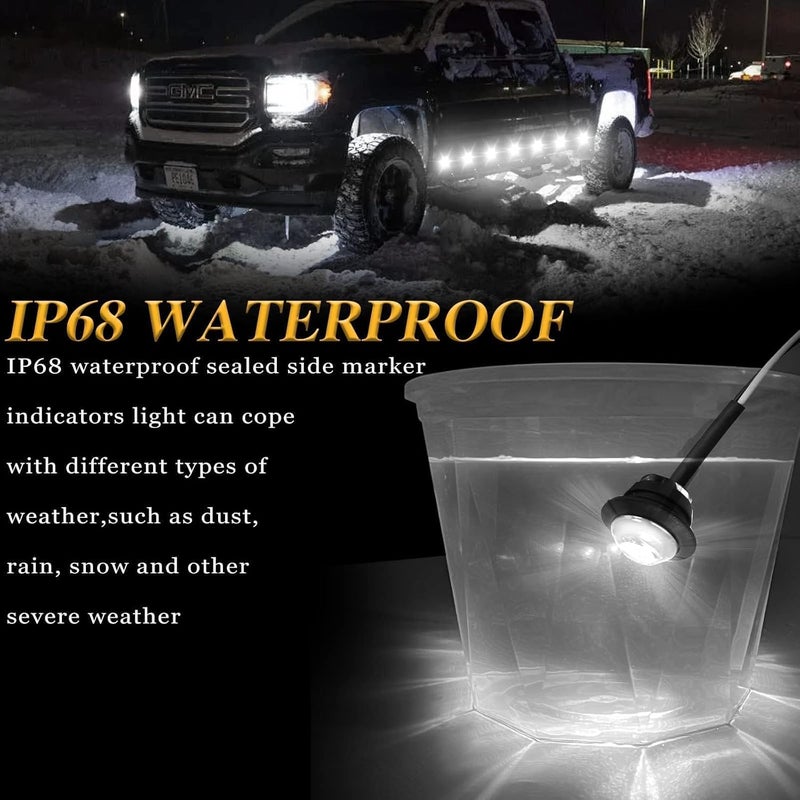 ALFU 20pcs White 3/4" Round LED Trailer Side Marker Clearance Lights Front Rear Signal Marker Indicators Tail Light Waterproof for Boat Lorry Truck Pickup Bus RV Car Bus Van - Image 4